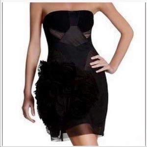 BCBGMAXAZRIA Runway Strapless Pleated Side Ruching Dress in Black